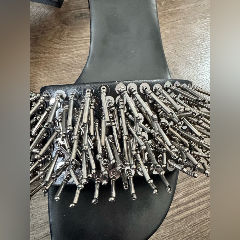 Zara NWOT Black Sandals with Metallic Fringe,Size 38(7.5) - Picture 9 of 13